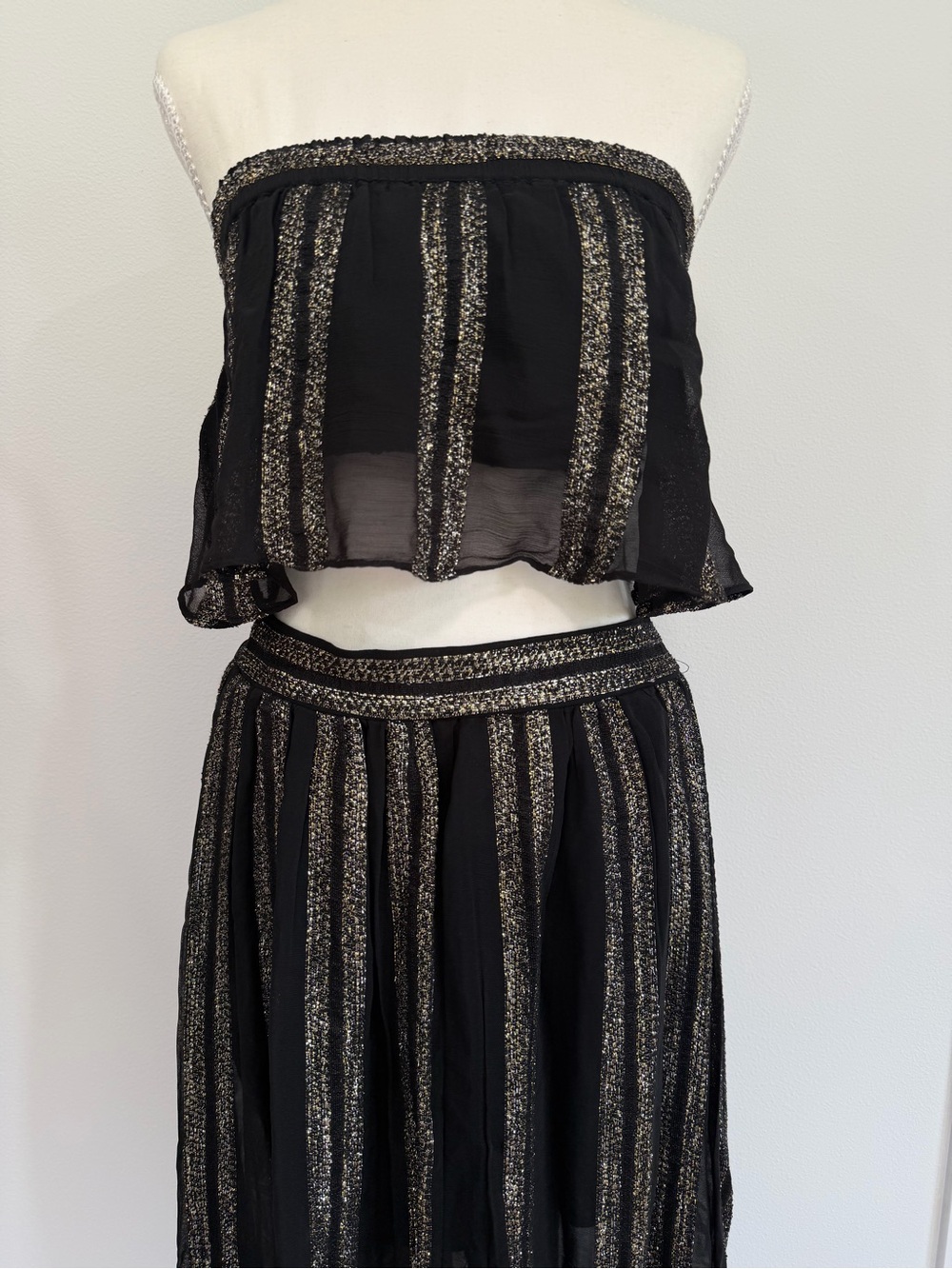 Free People Carmen Lurex Strapless Set Black Metallic Boho Occasion Size S - Picture 4 of 7